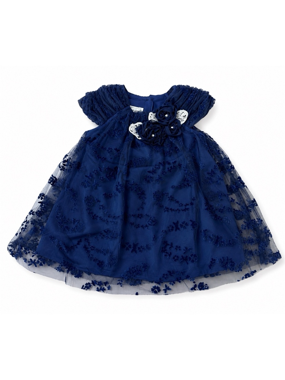 Pippa & Julie Baby Girl Navy Blue Tulle Overlay Formal Dress Size 12M